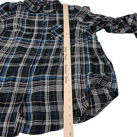 Torrid Top 1X Black Plaid‎ Lizzie Rayon Twill Button-Up Long Sleeve Shirt NWT - Picture 12 of 13